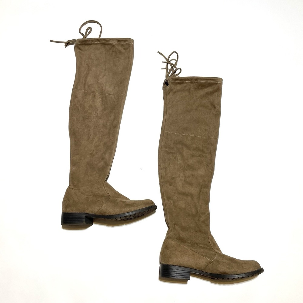 Forever Suede Knee High Boots with Ties 23" High 1" Heel Brown Women's Size 6.5